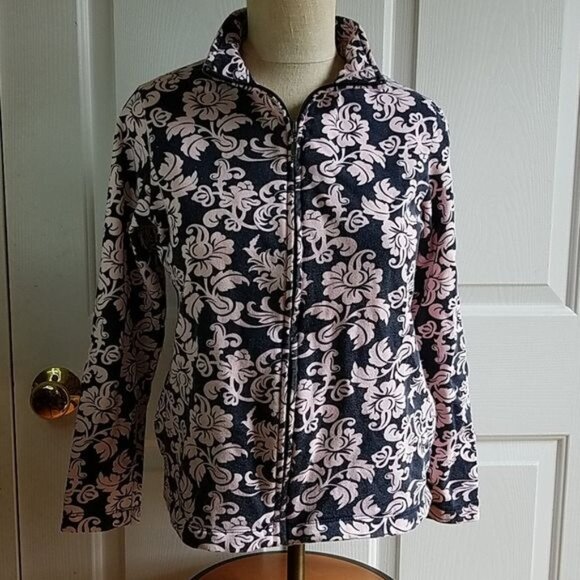 Croft & Barrow Sweatshirt Zip Up Floral Pink Navy Women's WOMAN'S SMALL PETITE - Picture 12 of 13